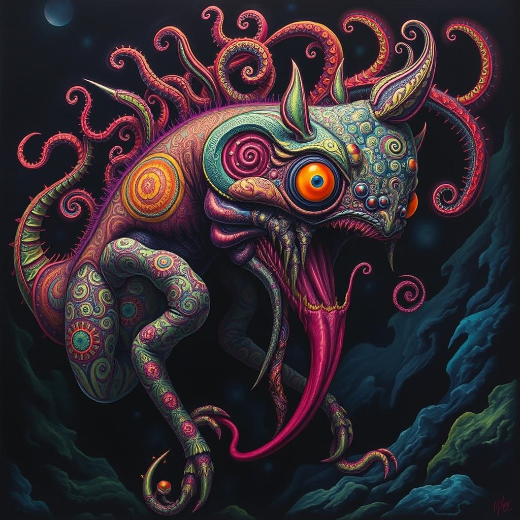 Surreal Creature in Neon Velvet Dreamscape