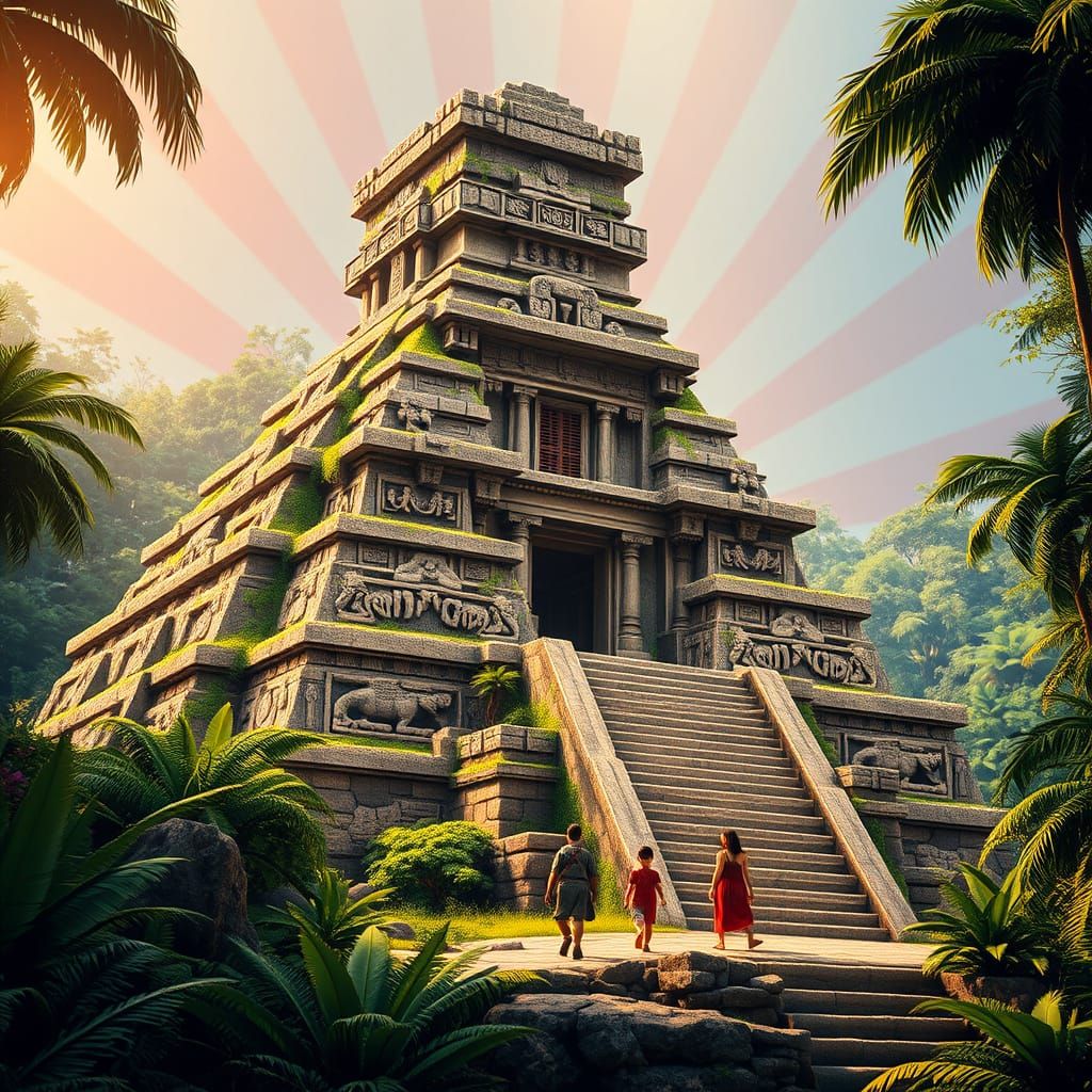 Ancient Mesoamerican Temple Rises from Vibrant Jungle in Azt...