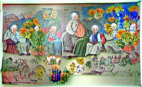 Colorful Middle Age Floral Scene