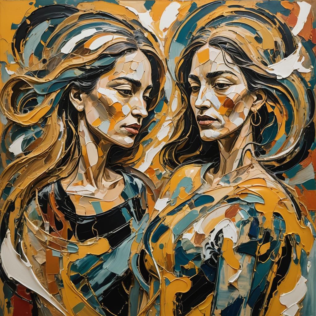 Abstract Expressionist Embrace in Vibrant Duotone