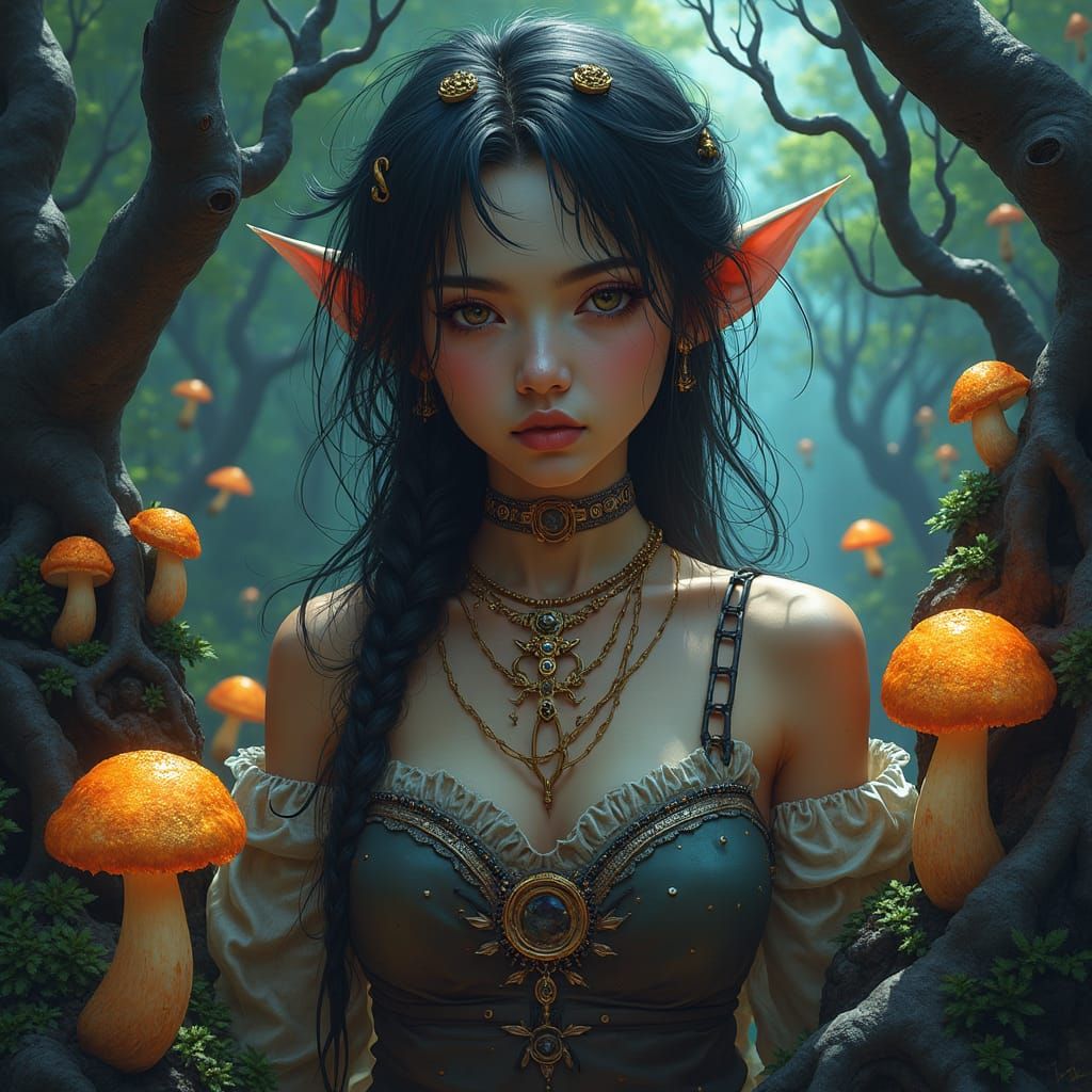 Mystical Woman in Primeval Forest, Fantasy Concept Art