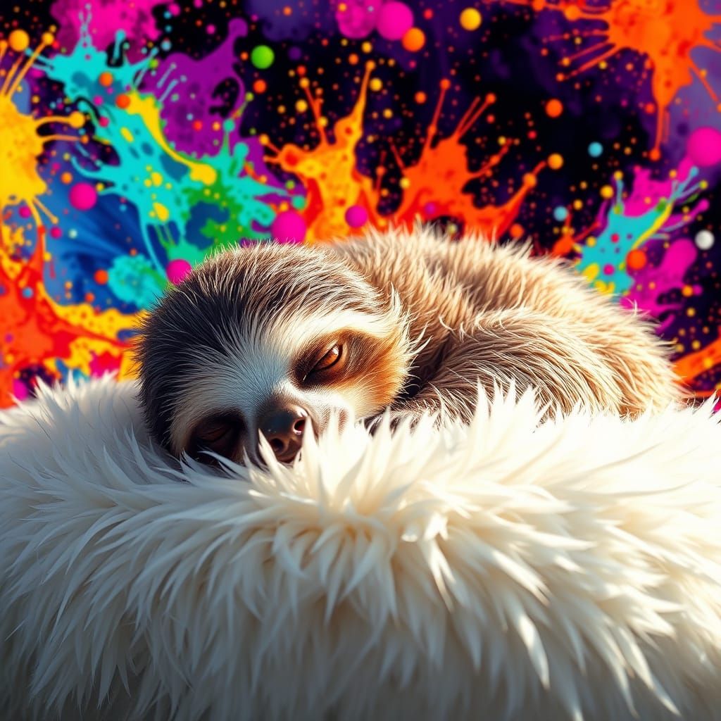 Hyperrealistic Baby Sloth Sleeping in Sunny Concept Art Styl...