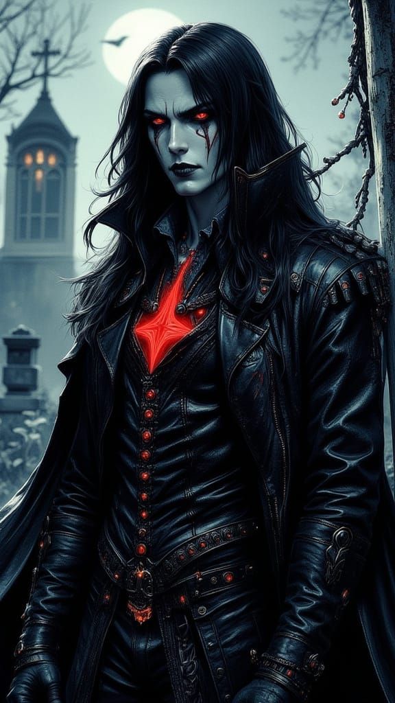 Gothic Halloween Cemetery Art in Comic Style