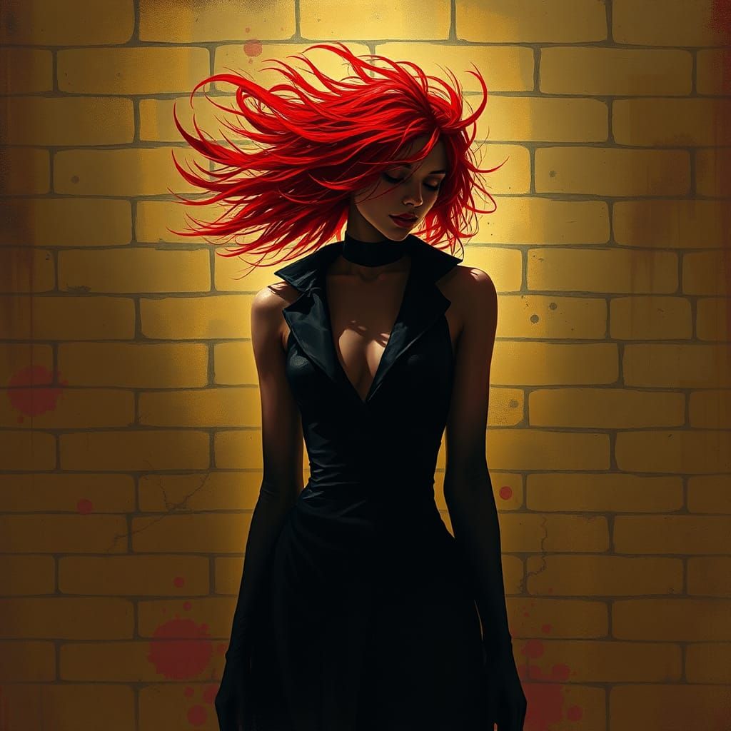 Crimson Haired Girl in Dark Fantasy Style