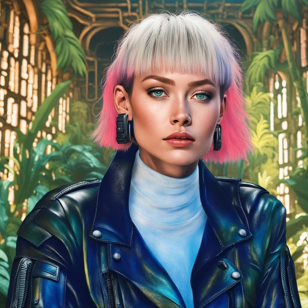 Futuristic Woman in Mayan Jungle, Hyperrealistic Style