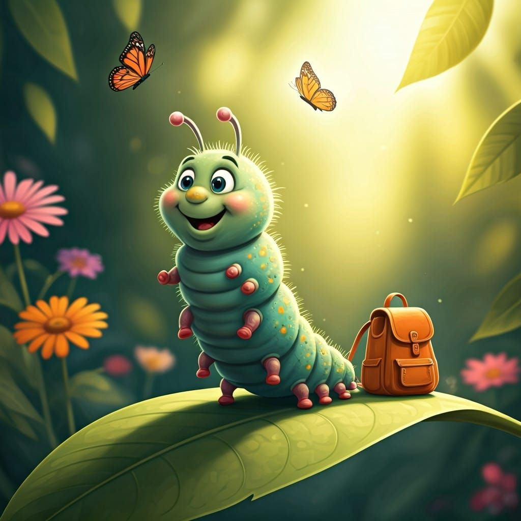 Joyful Caterpillar's Dream: Whimsical Children's Illustratio...