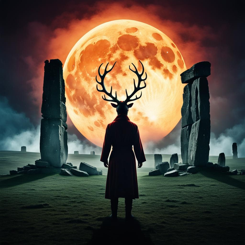 Mystical Ritual at Stonehenge Under Full Moon