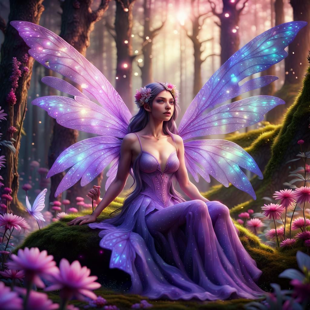 Majestic Fairy in Magical Forest, Fairycore Art