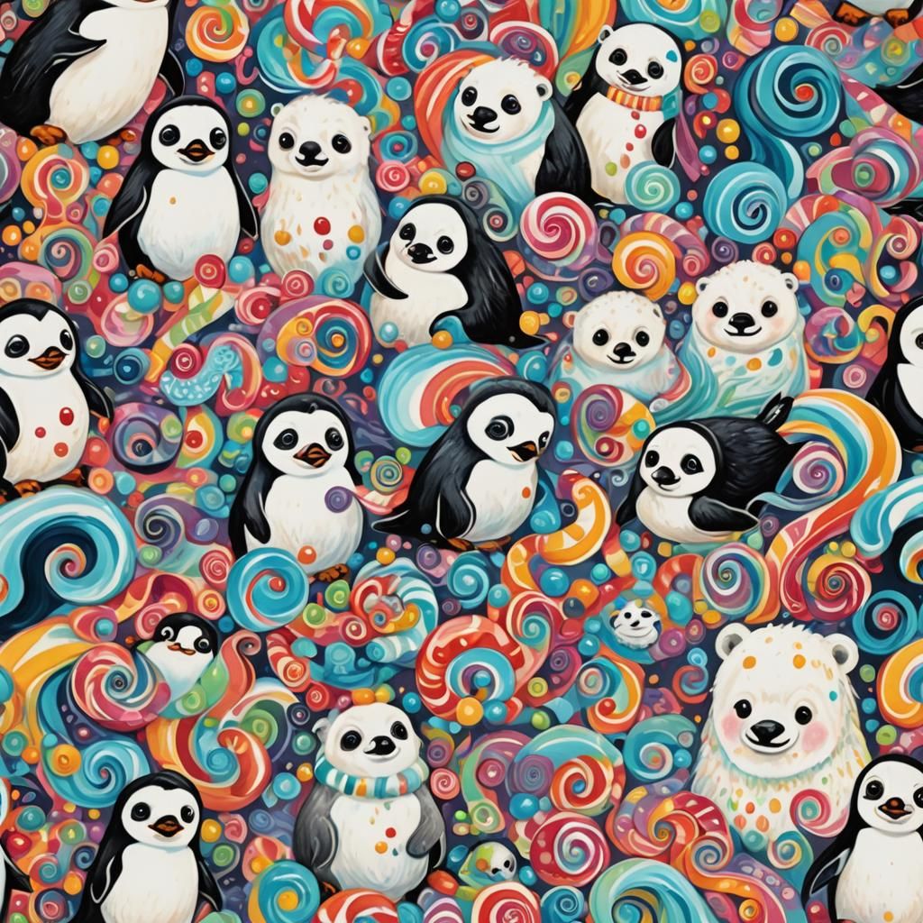 Adorable Baby Animals in Candyland Gouache Wonderland