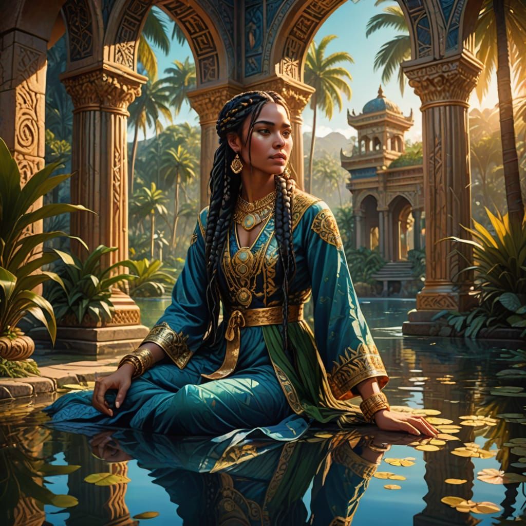 Surreal Fantasy Goddess Surrounded by Ancient Architecture i...