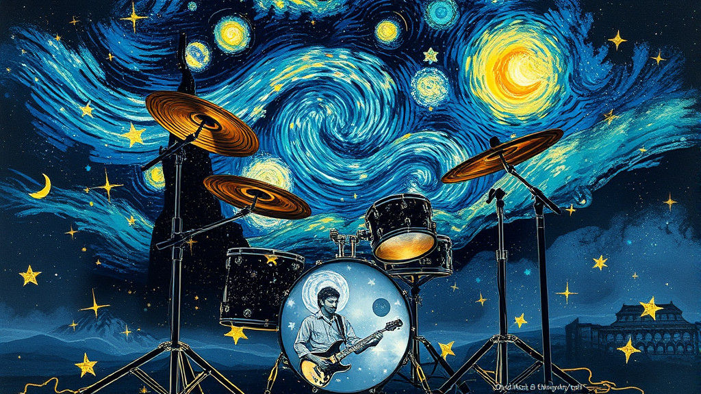 Surreal Double Exposure: Van Gogh Starry Night Drum Kit