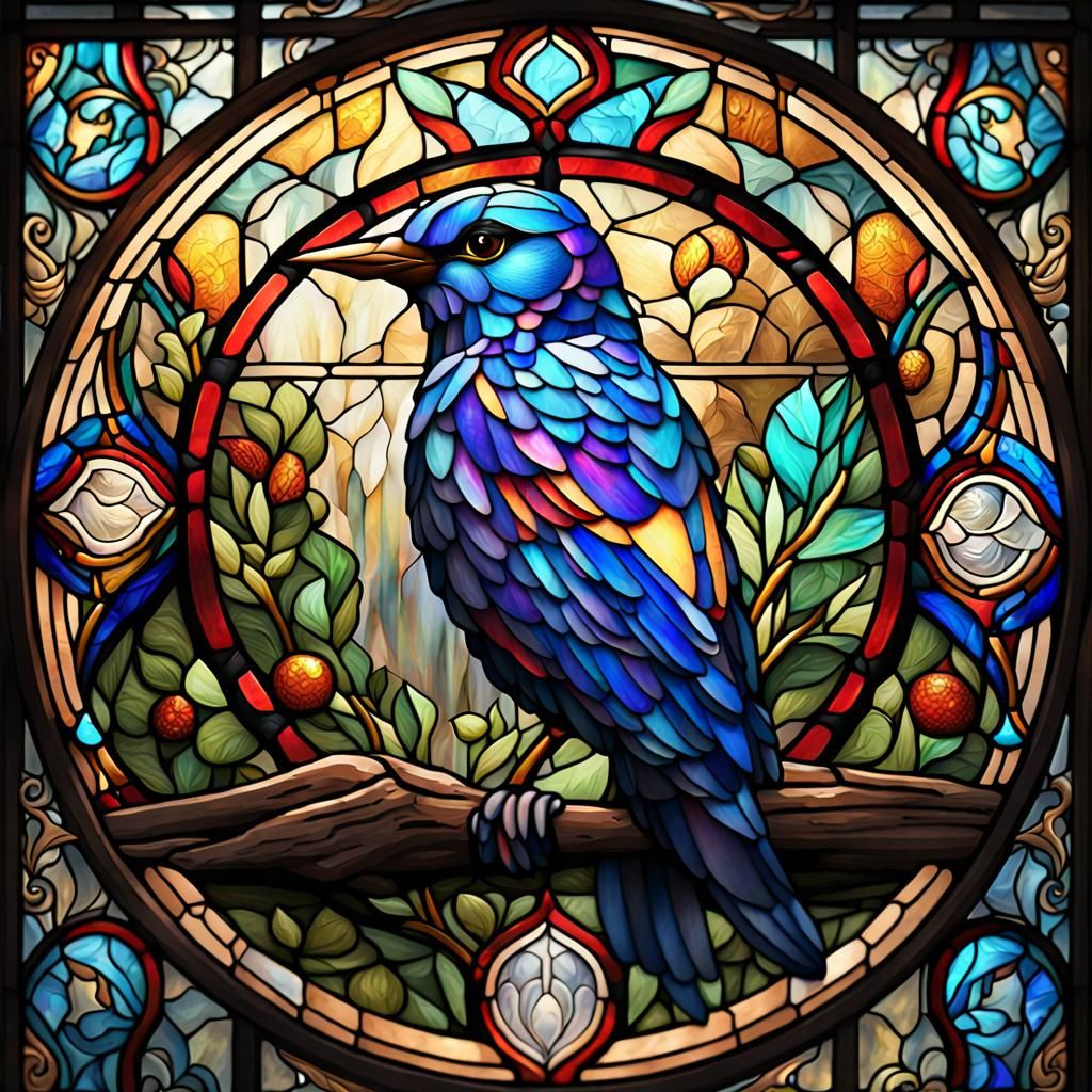 Stained Glass Iora Bird Detailed Fantasy Art