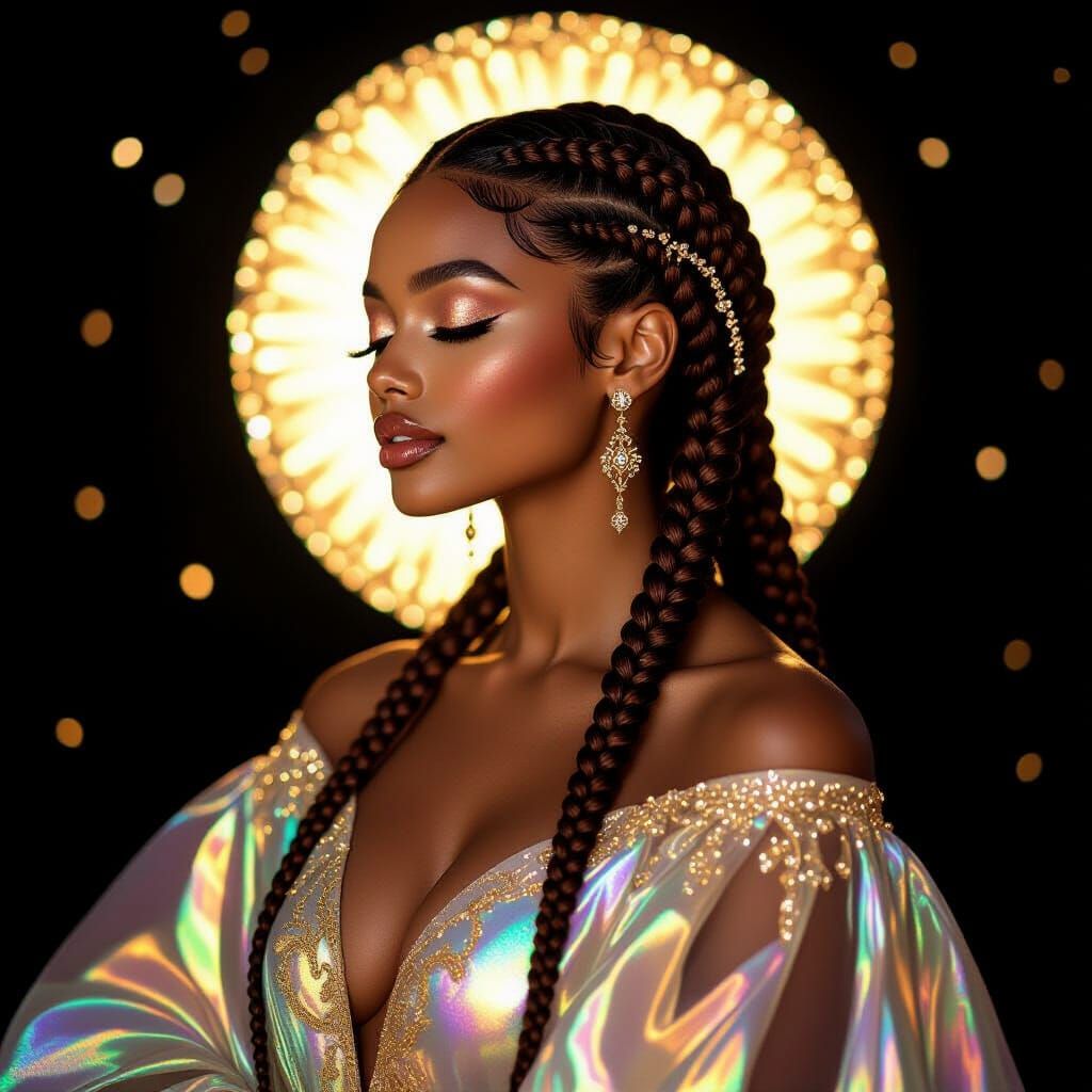 Ethereal Woman with Golden Halo in Dark Fantasy Style