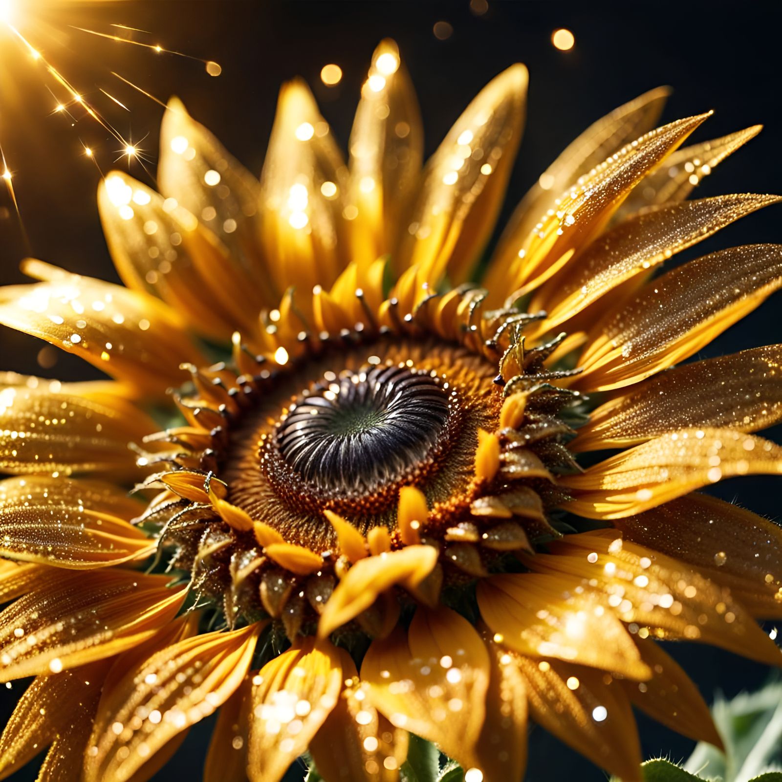 Sparkling Golden Sunflower Close-up