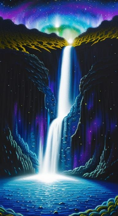 Cosmic Waterfall Made of Crochet Yarn