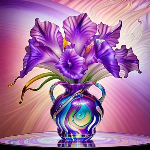 Crystalline Iris and Lily Field in Cubist Style