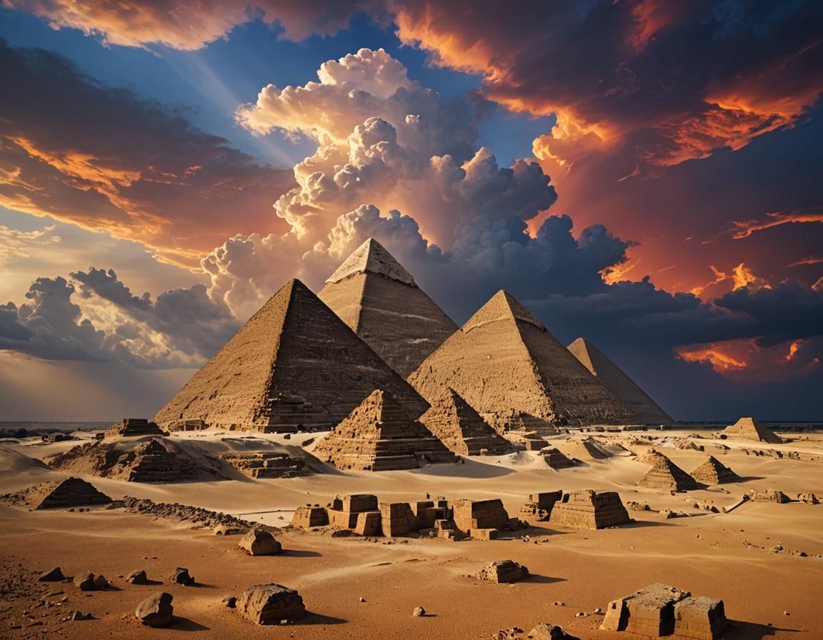Great Pyramid of Giza with Fiery Clouds