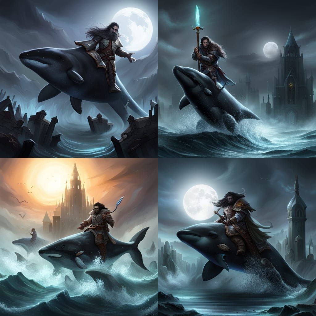 Ghostly Dwarf Warrior Rides Undead Whale