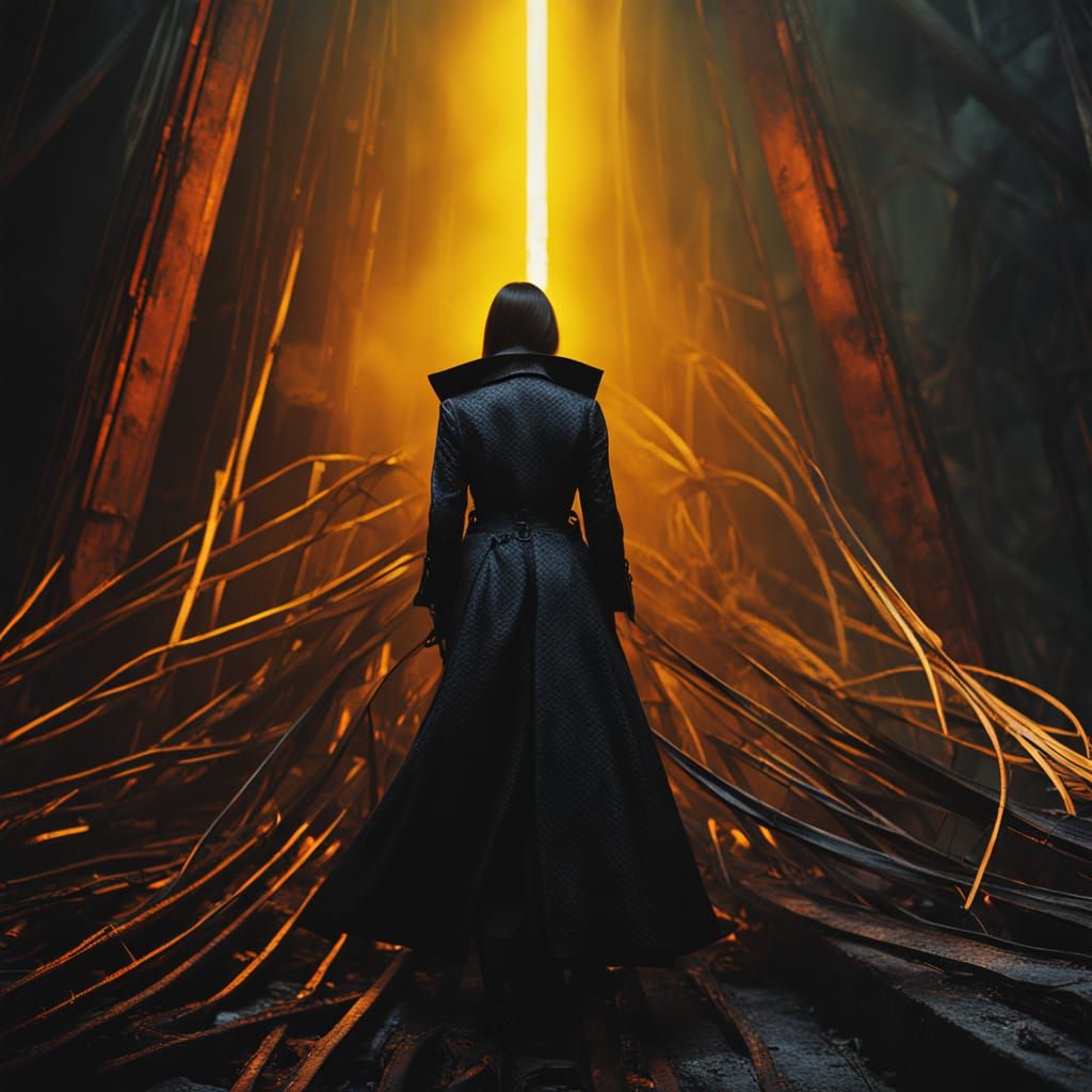 Goth Fashion Model in Neon Light, Dark Sculpture