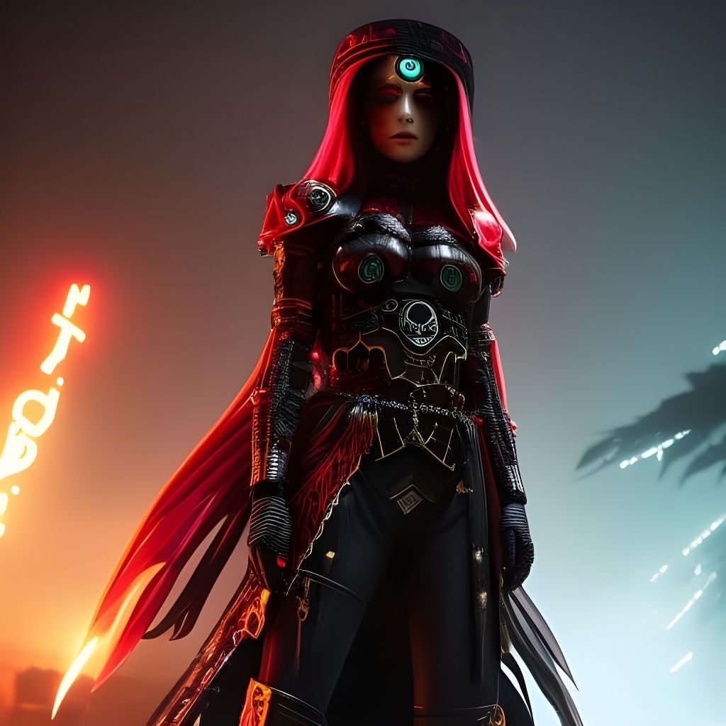 Aztec Sci-Fi Portrait in Cyberpunk Style