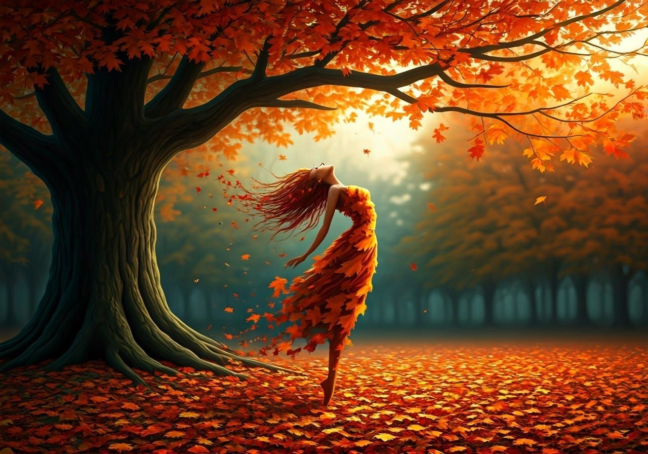 Autumn Leaves Dance in the Wind: A Photorealistic Image