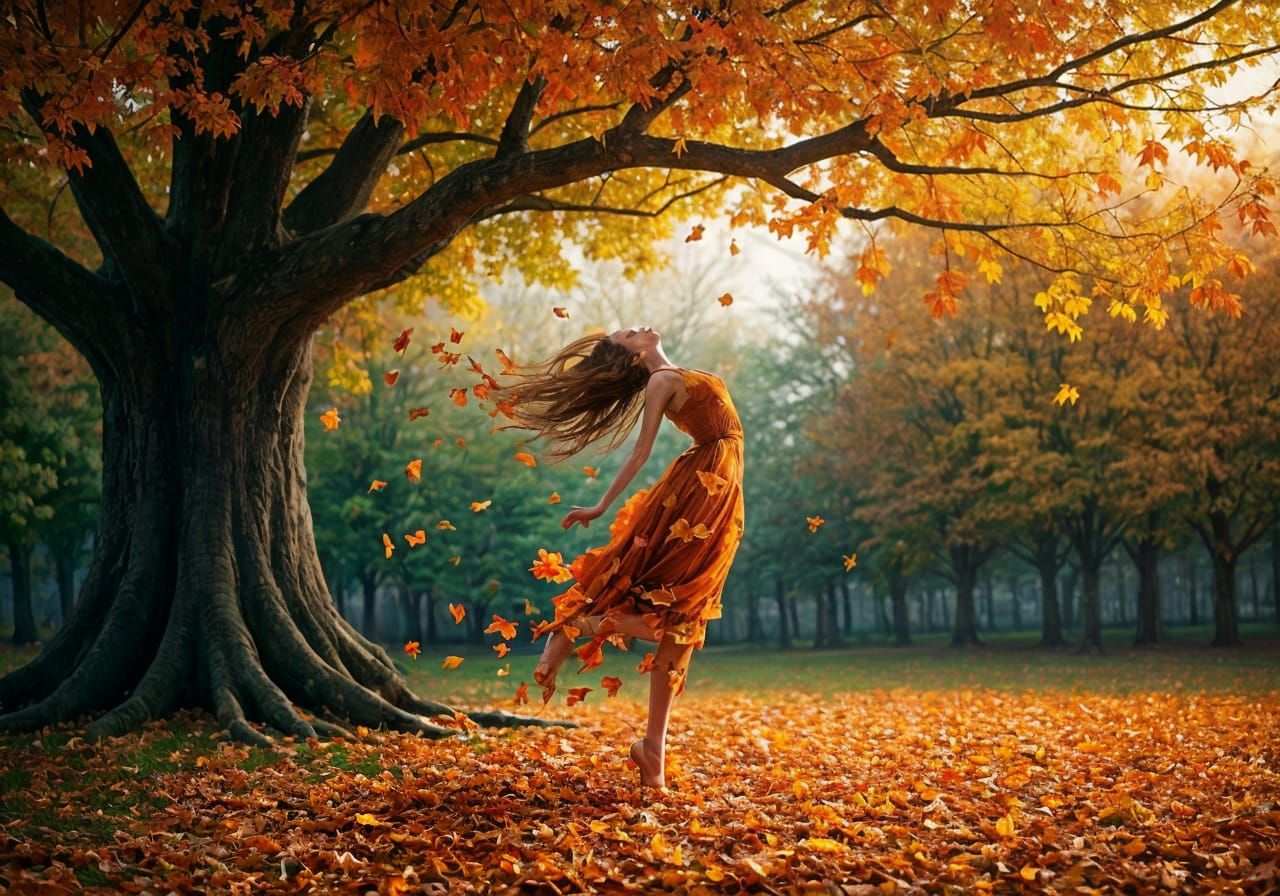 Autumn Leaves Dancing in the Wind