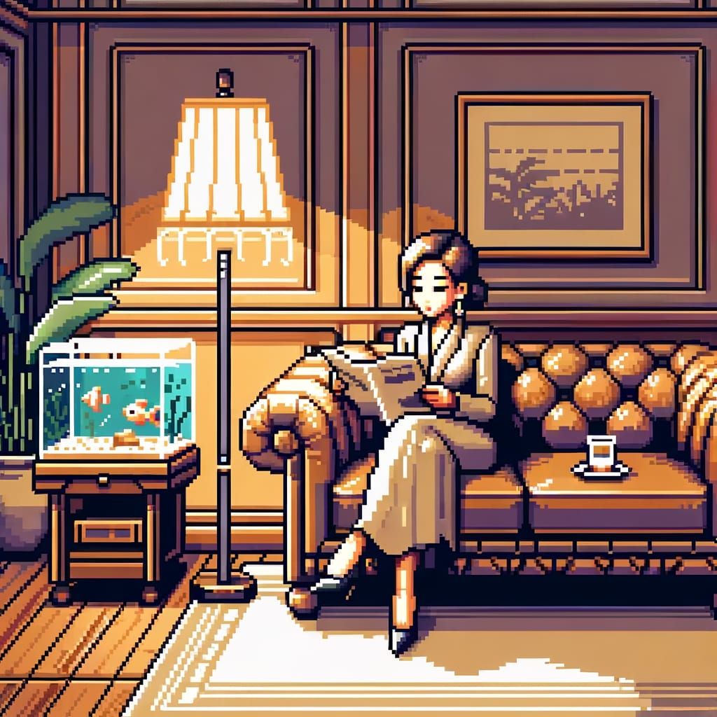 Relaxing Lounge in 8-Bit Pixel Art Style