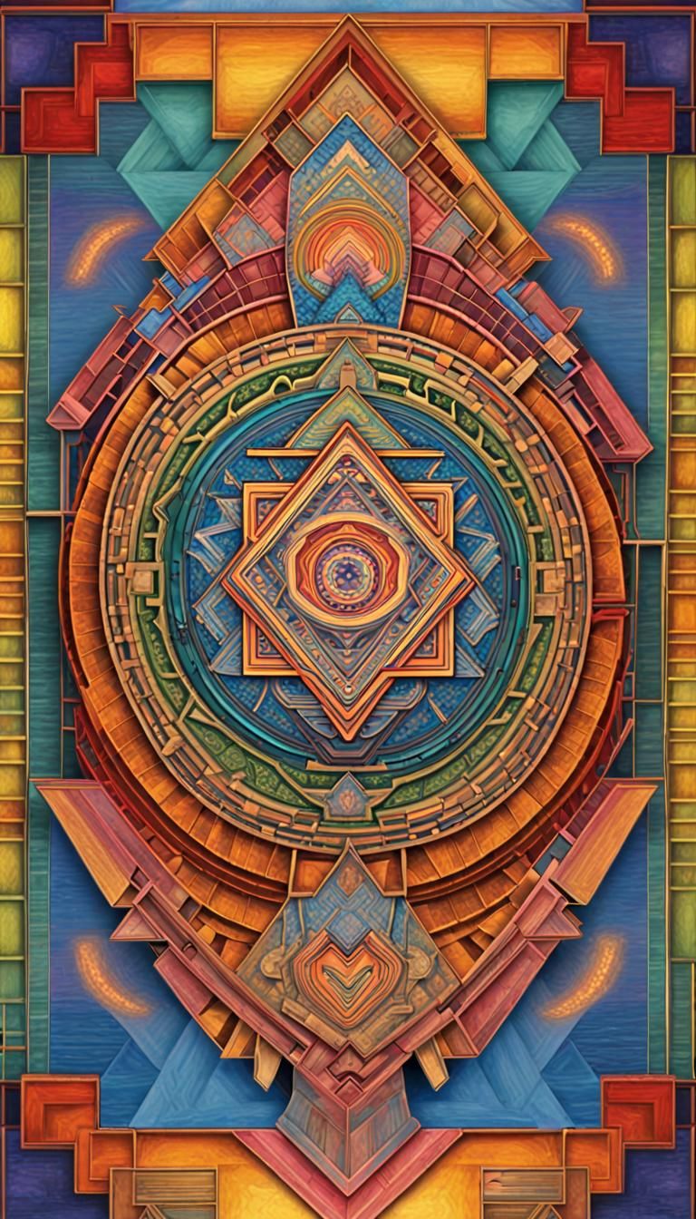 Quantum Sri Yantra Mandala in Art Deco Style