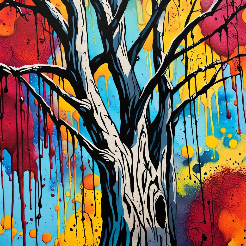 Willow Tree in Vibrant Street Art