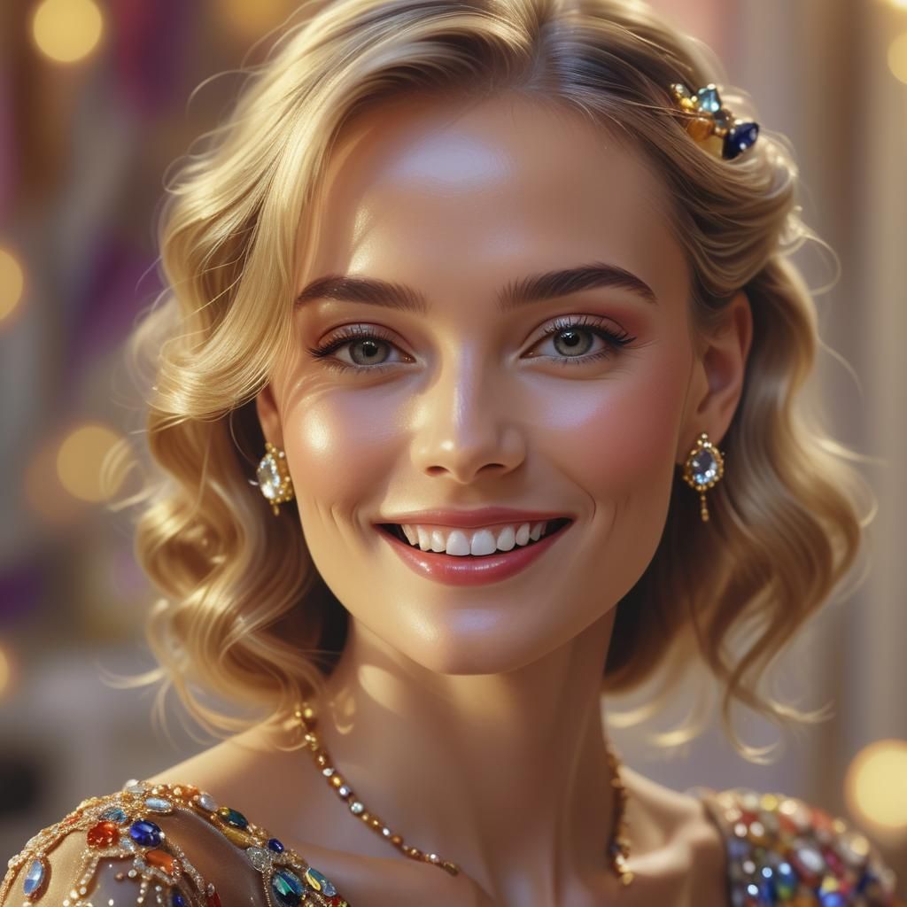 Elegant Haute Couture Portrait in Vibrant Oil Painting