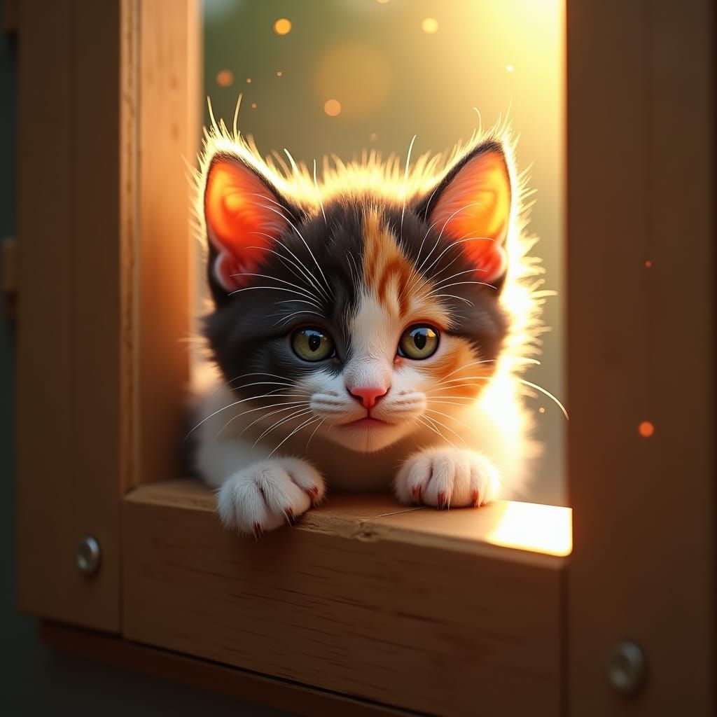 Tricolor Kitten Portrait in Art Nouveau Style