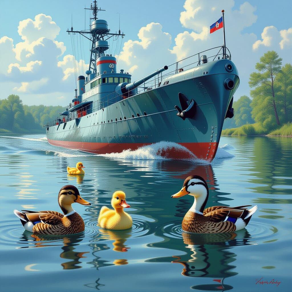 Surprising Encounter: U-Boat Surfaces Amidst Cute Ducklings