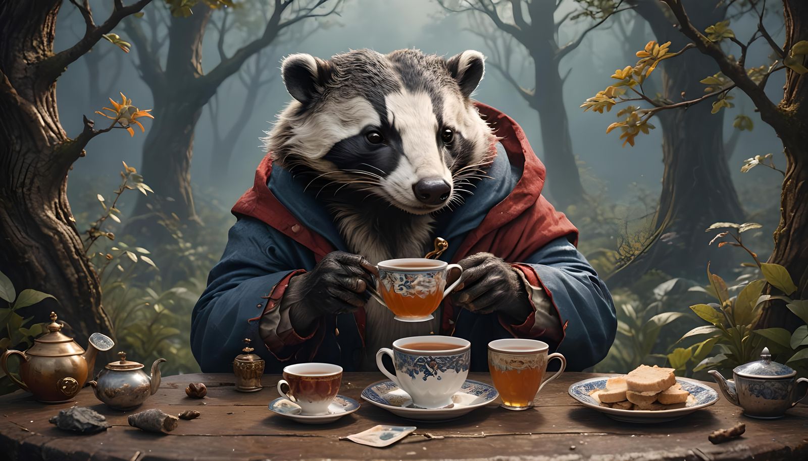 badger with a cup of tea