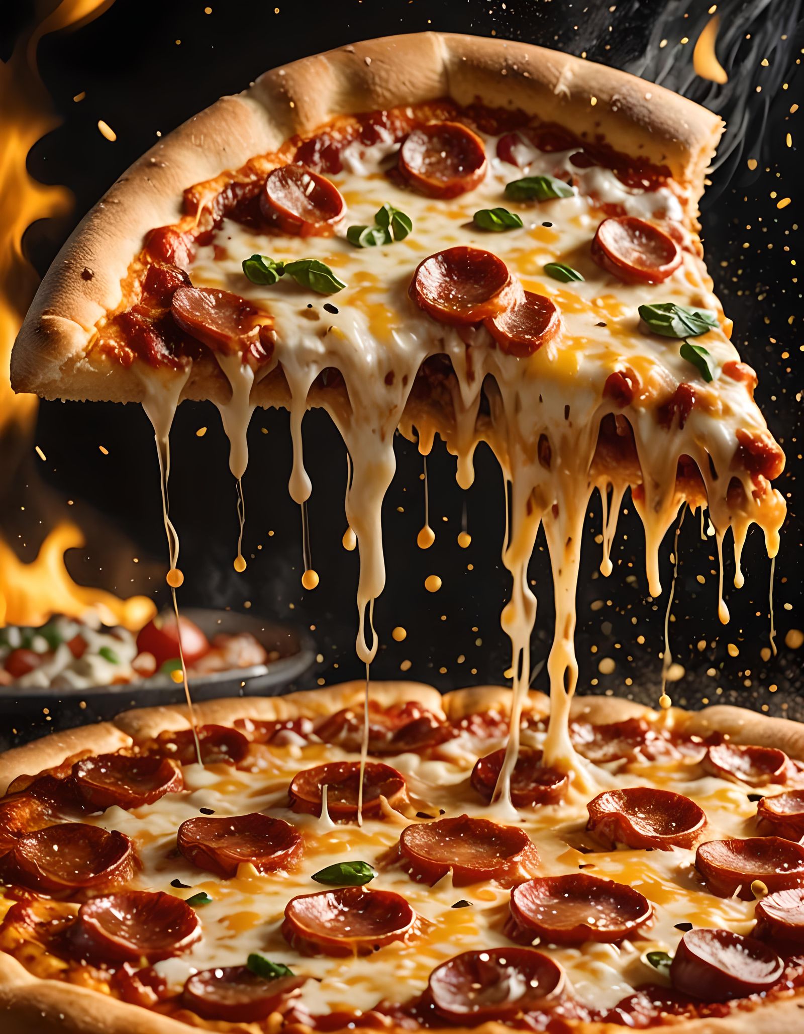 Delicious Cheesy Pepperoni Pizza in Macro Detail