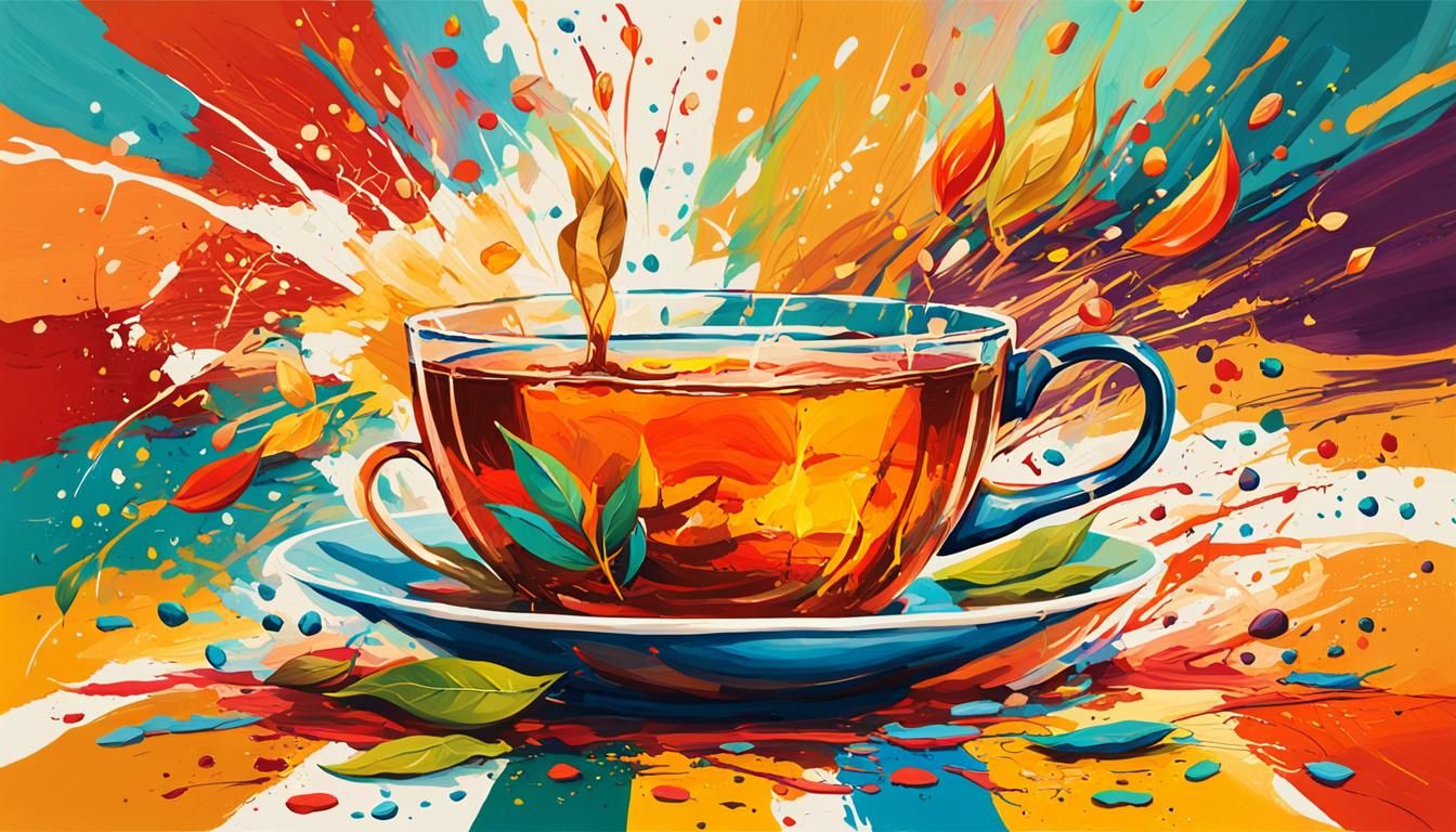 Energetic Tea Icon Splashes in Expressive Artwork