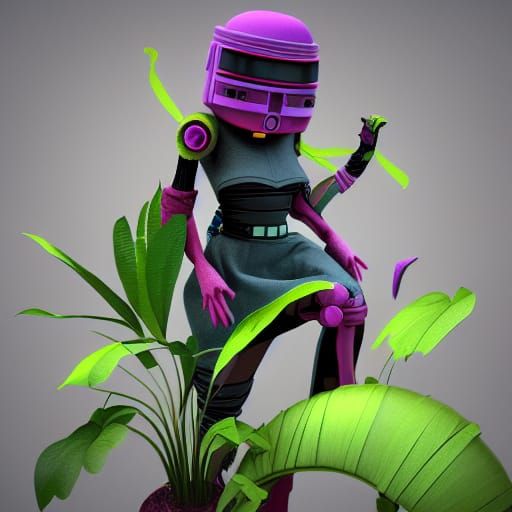Ninja Witch and Plant Droid in 3D
