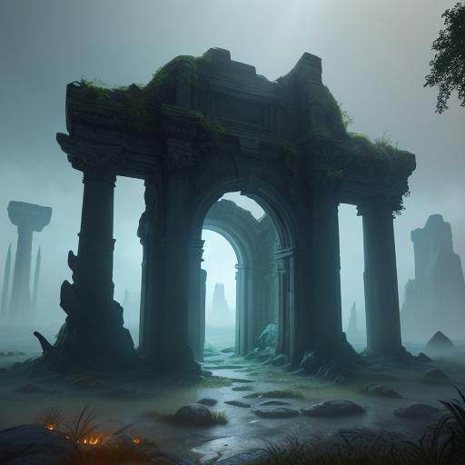 Crystalline Portal in Ancient City, Digital Matte Painting