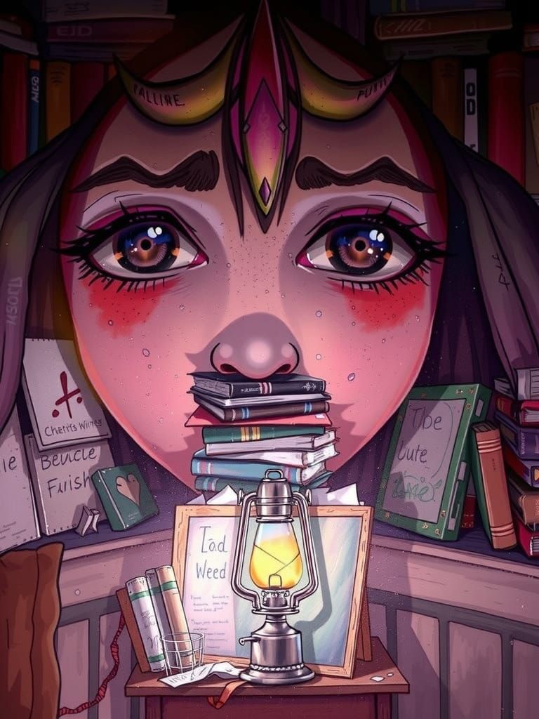 Cozy Cluttered Bedroom With Oil Lamp Light and Artistry