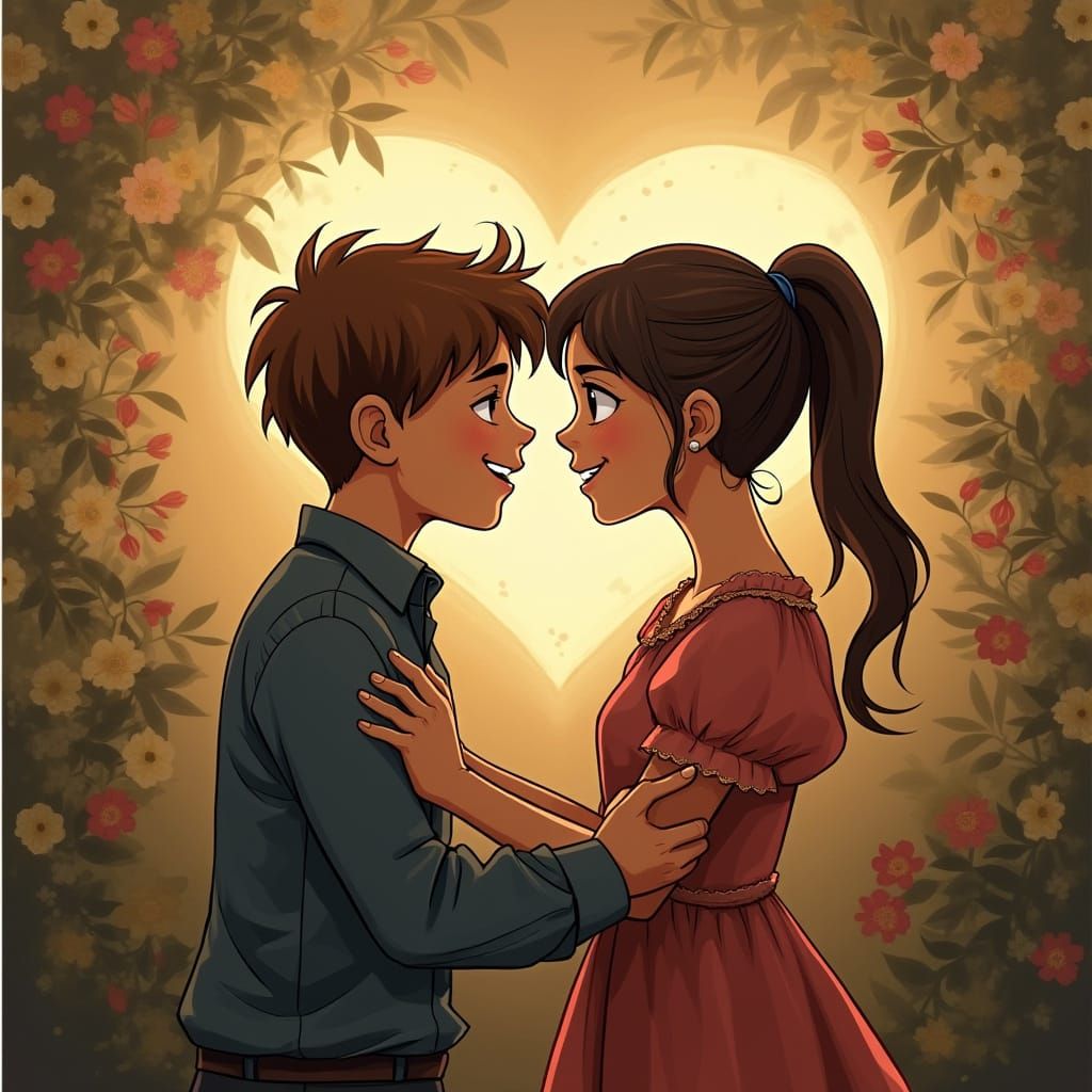 Joyful Reunion of Boy and Girl in a Bright Moment