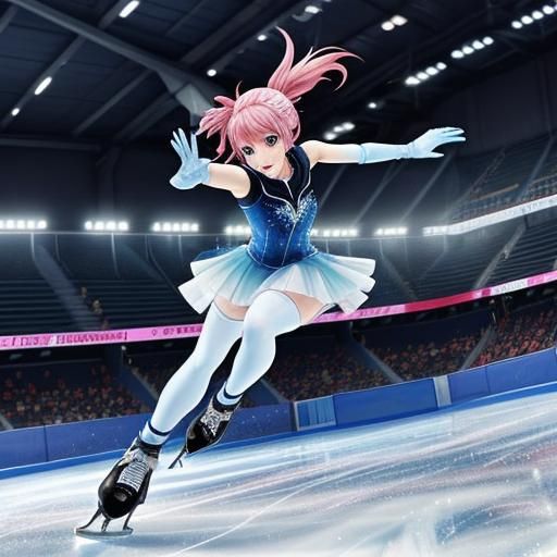 Anime Girl Ice Skating in a Detailed Rink