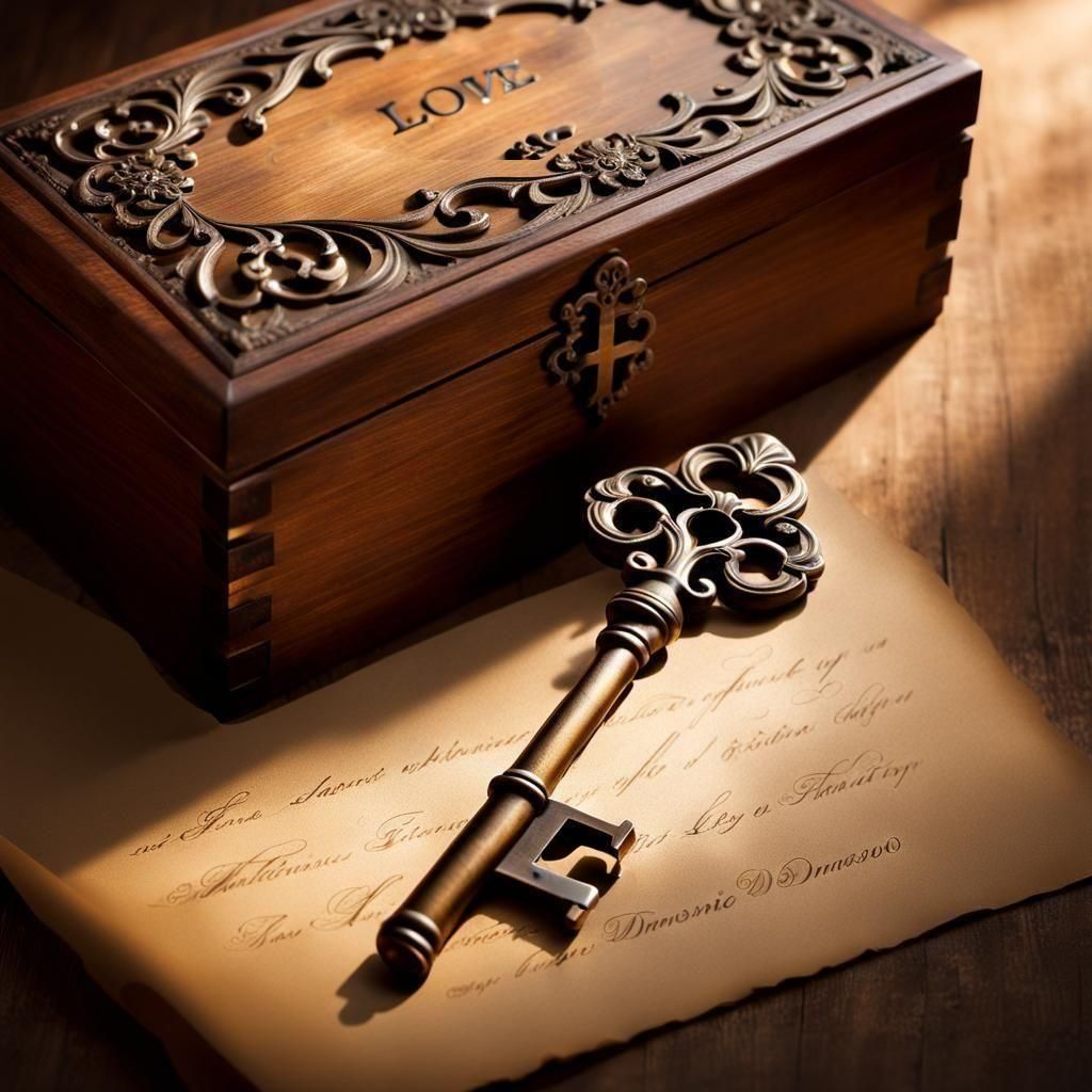 Ornate Key on Vintage Box with Filigree