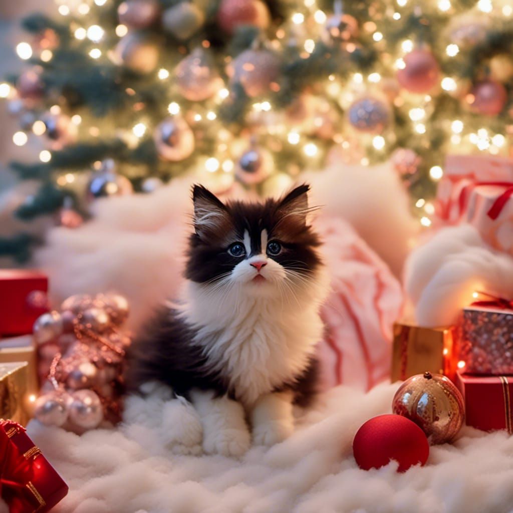 Kittens Celebrate Christmas with Gifts and Candy Canes