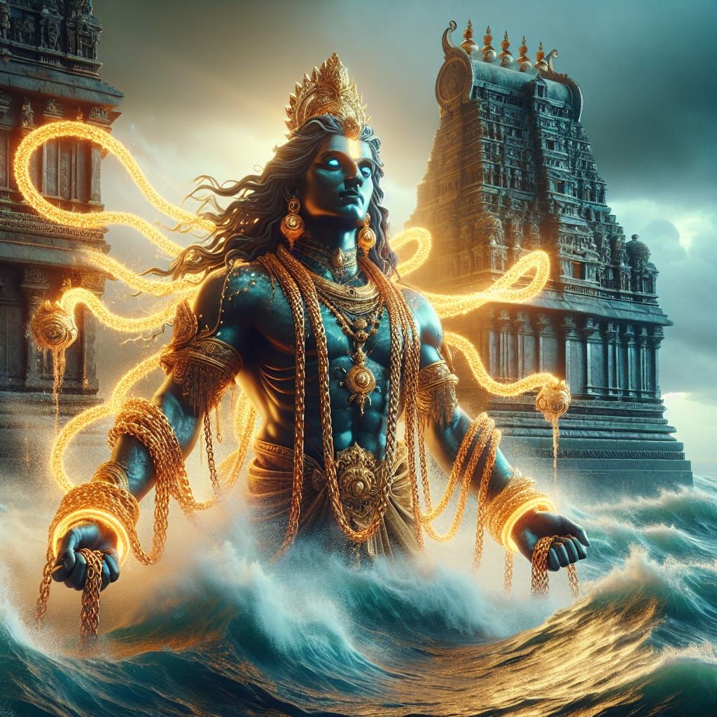 Divine Figure in Ancient Temple: Hyperrealistic Concept Art