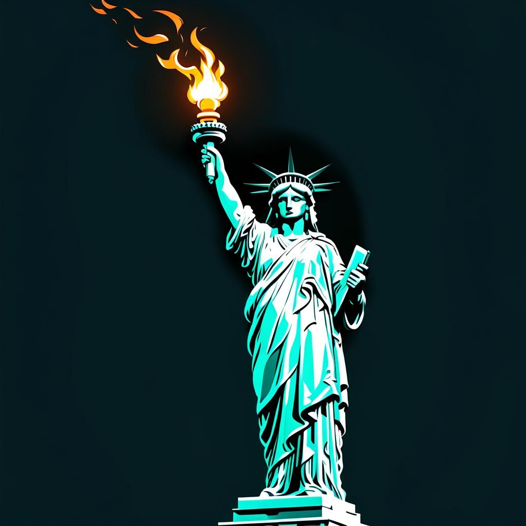Minimalist Statue of Liberty Emblem with Torch