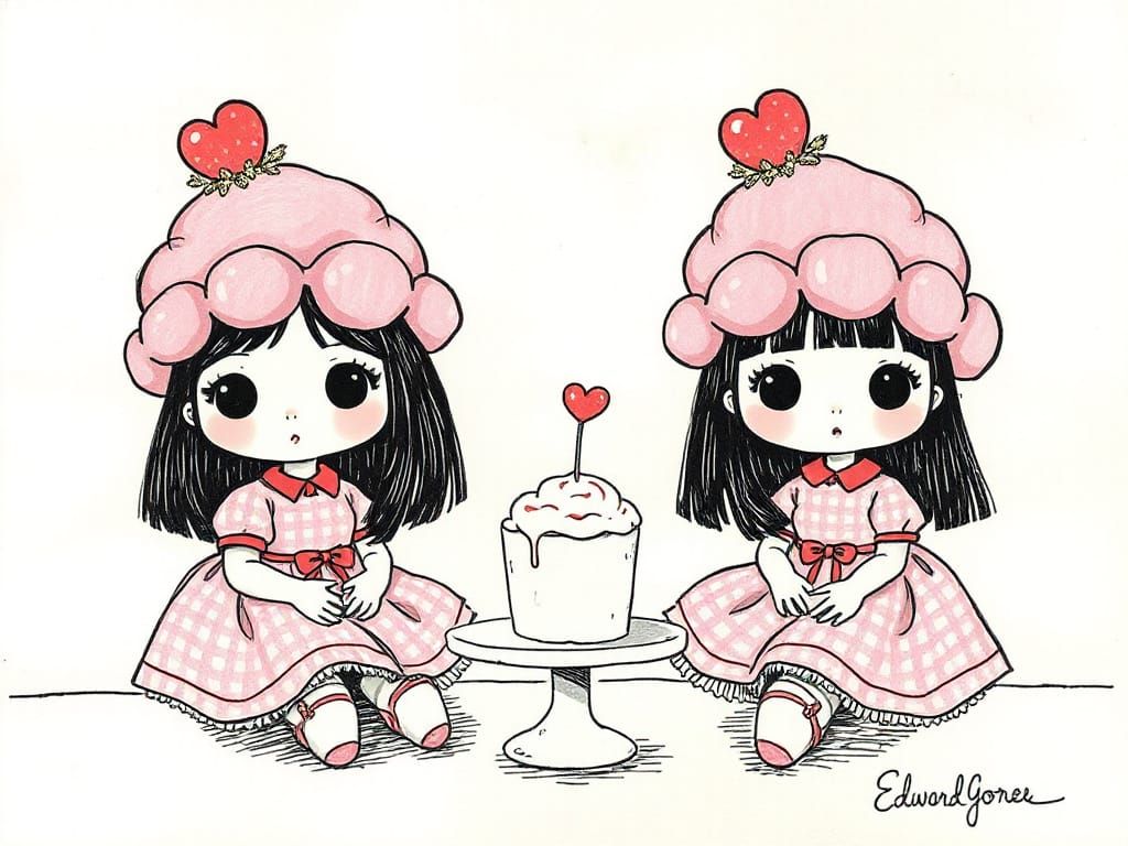 Kawaii Cupcake Sisters in Gorey Style