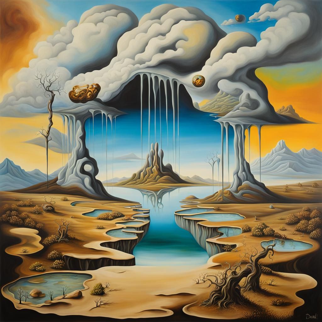 into my mind - landscape with surreal artist surrealism Salvador Dali matte background melting oil on canvas