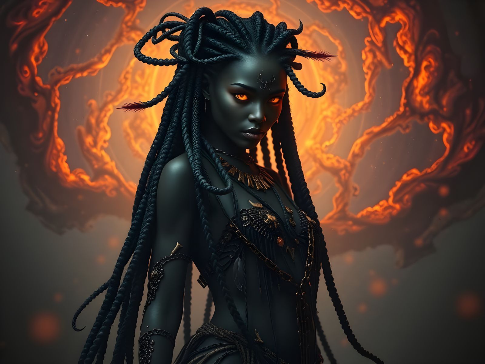 Voodoo Witch in Cosmic Mixed Media Illustration