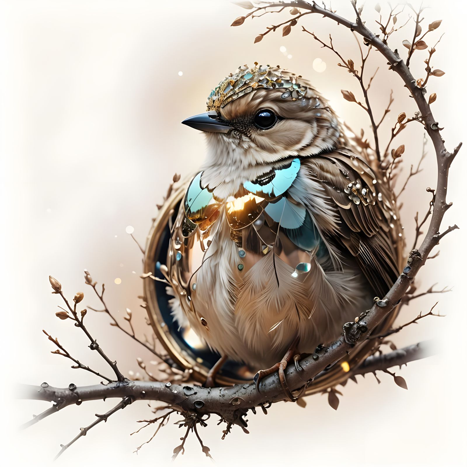 Cosmic Baby Bird on a Futuristic Branch