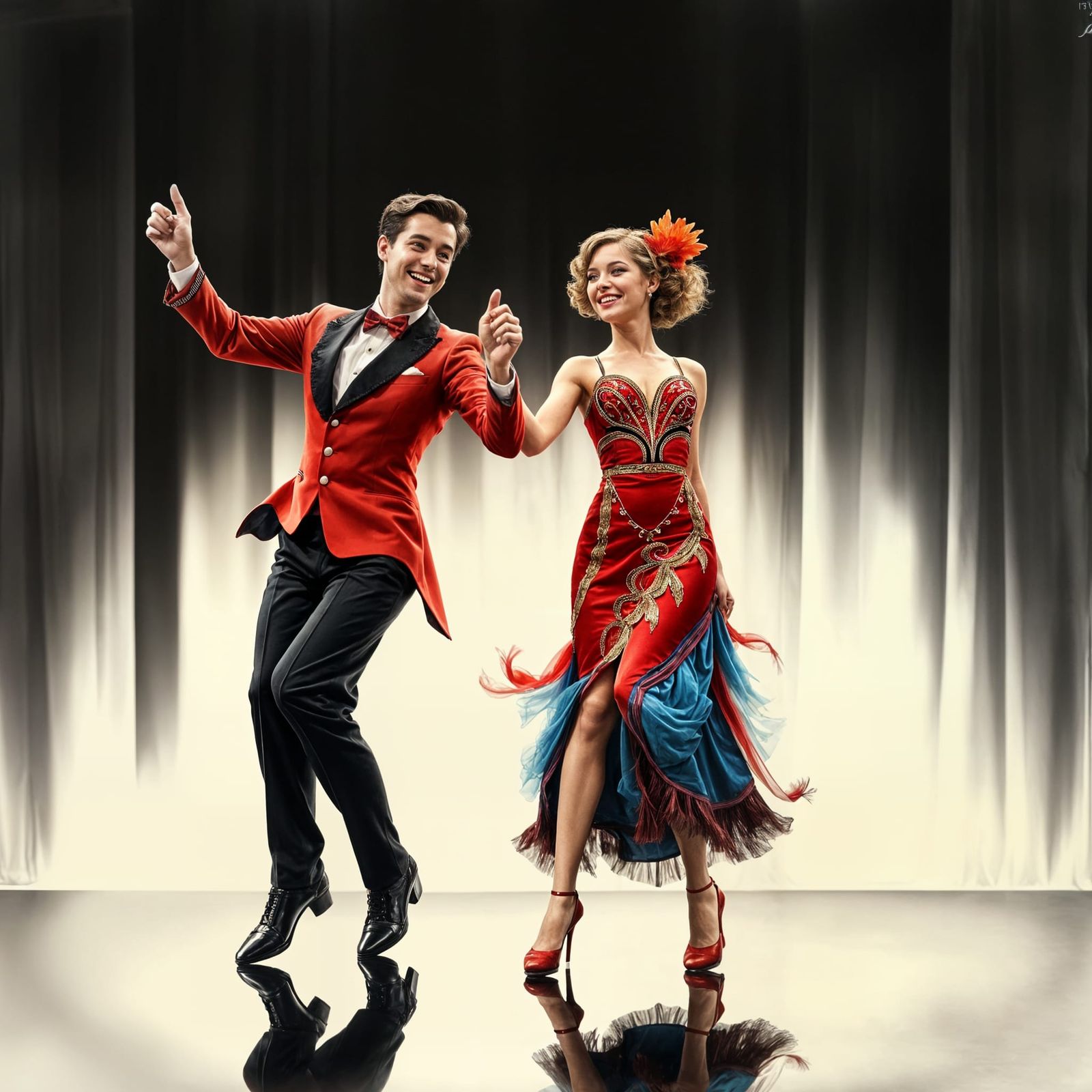 Vibrant 1920s Showbiz Tap Dancers on a Vintage Stage