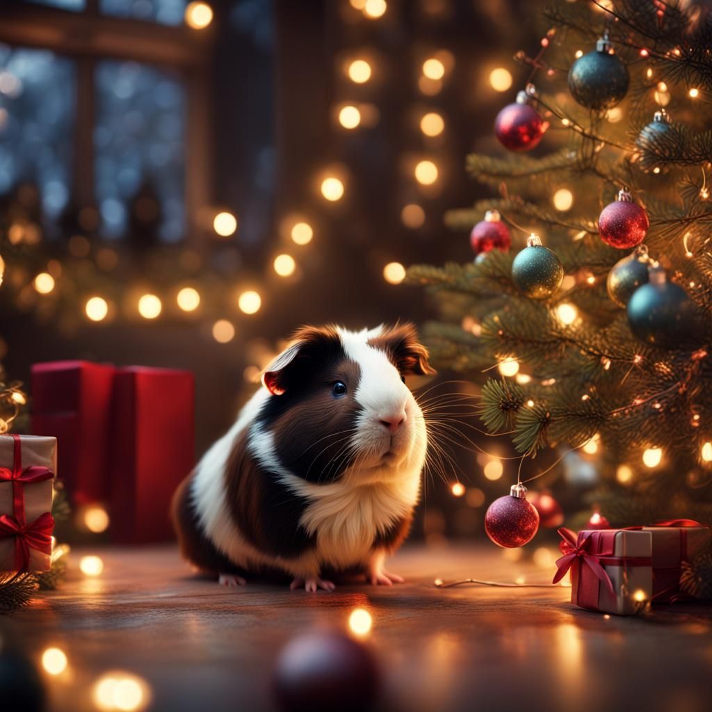 Festive Guinea Pigs Bathed in Christmas Lights